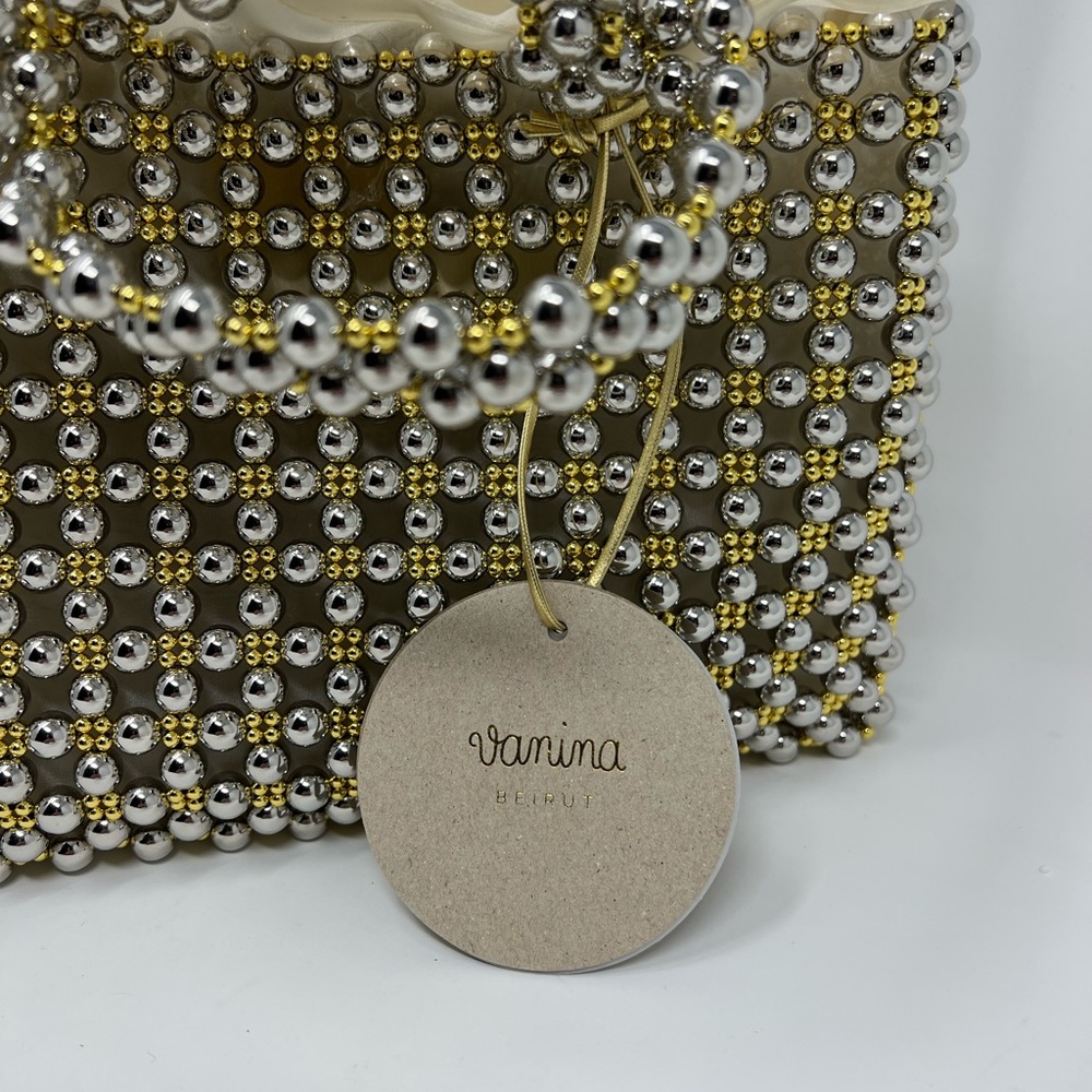 VANINA GOLD AND SIVER STUNNING BEADED BAG WITH FABRIC INSERT BAG💛🤍BNWT🥂🍒 - Picture 6 of 12